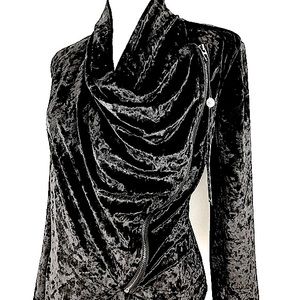 Asymmetric Draped Velvet Moto by Blank NYC